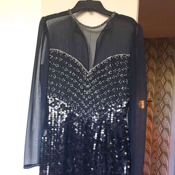 Size XS Black Shear and Sequin/Beads  party dress. Mesh long sleeves with sequin - Picture 1 of 5